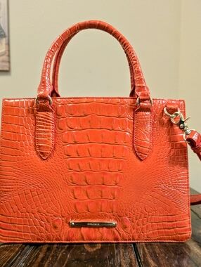 NWOT Brahmin SALSA Bright Orange Croc-Embossed Satchel